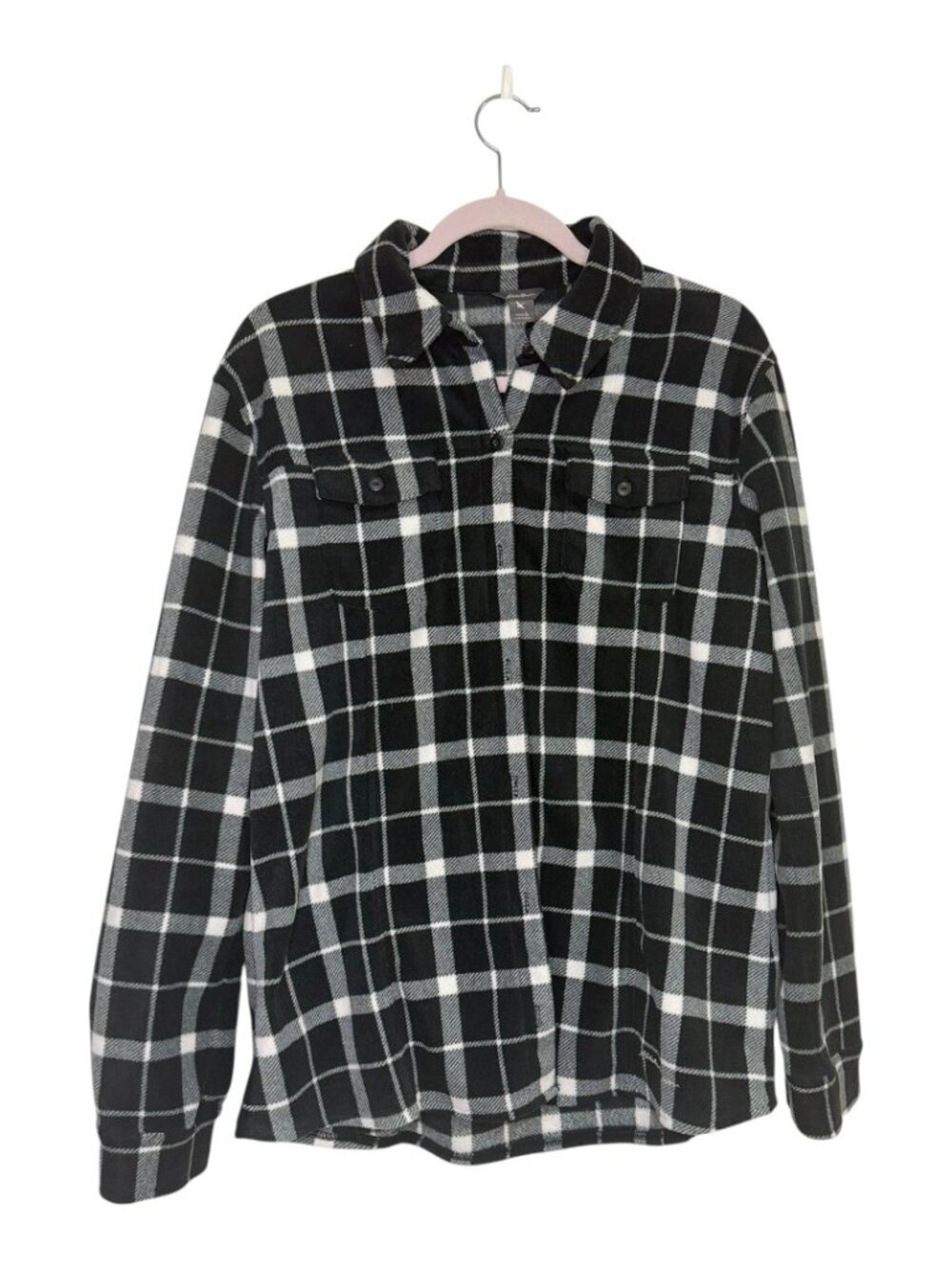 Eddie Bauer Women’s Fleece Black & White Plaid Shirt-Size L